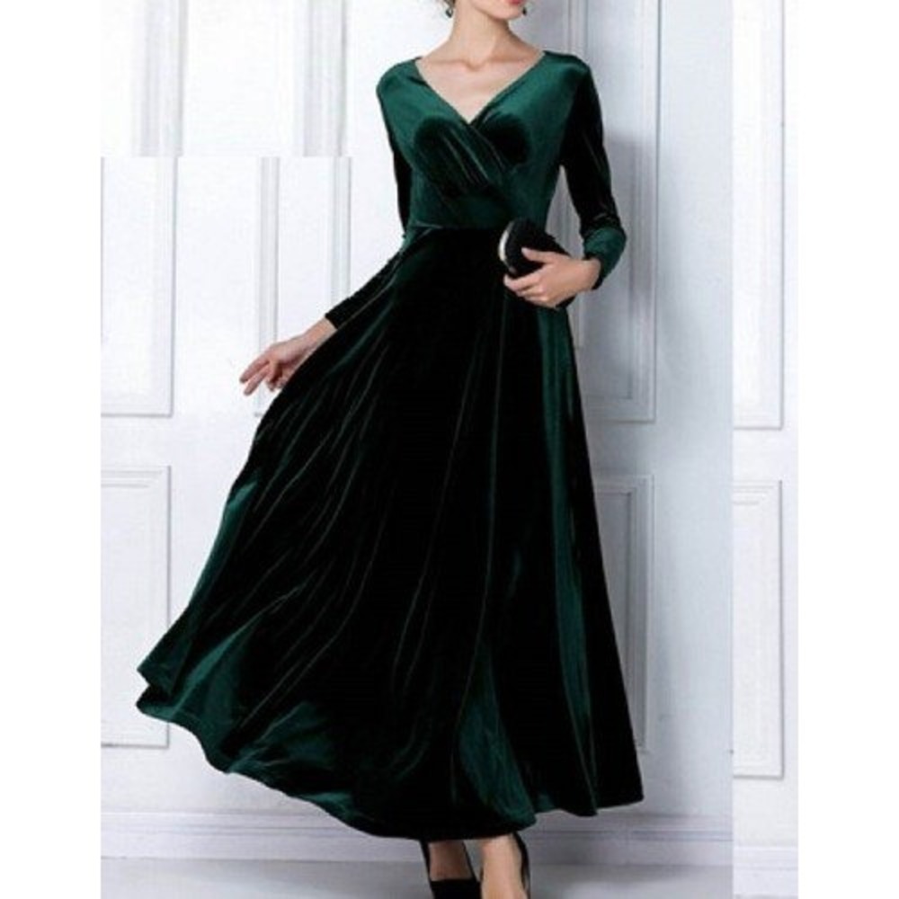 Maya Antonia‎ Velvet Maxi Dress Womens 2 Green Formal Festive Holiday Party NWT
